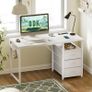 120cm Computer Desk with Drawers Office 2 Sockets USB Ports Reversible PC Table Storage Study for Home Bedroom White Image 2