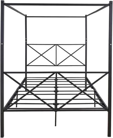 Canopy Bed Frame King Size with Metal Headboard and Footboard Modern Style Steel Bed Platform Heavy Duty Slats Bed, Black