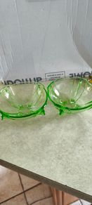 Set of 2 Art Deco 1930s Stolzle Hermanova Uranium Glass Dish Bohemian