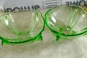 Set of 2 Art Deco 1930s Stolzle Hermanova Uranium Glass Dish Bohemian