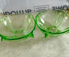 Set of 2 Art Deco 1930s Stolzle Hermanova Uranium Glass Dish Bohemian