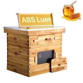 Bee Hive 20 Frame Bee Hives Starter Kit, Beeswax Coated Fir Wood, 1 Deep + 1 Medium Bee Boxes Langstroth Beehive Kit, Transparent Acrylic Windows with Foundations for Beginners Pro Beekeepers