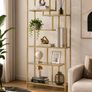 180cm Modern Glass Display Shelf Black or Gold Metal Bookcase 6 Tier Shelving Unit Image 6