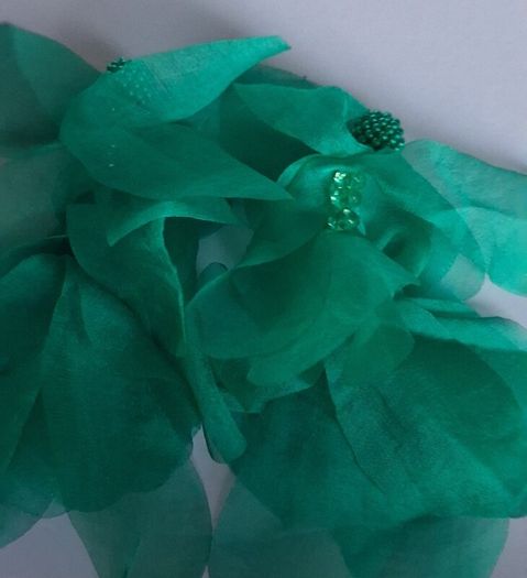 Green Pearl Cluster Stud Glass Inlay Extravagant Chiffon Petal Tassel Earrings