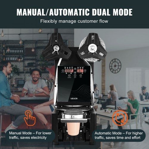 Fully Automatic Cup Sealing Machine, 500-650 Cups/H, Cup Sealer Machine for 190 mm Tall & 90/95 mm Cup, Electric Boba Tea Sealer with Digital Control LCD Panel for Bubble Milk Tea Coffee, Black