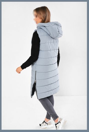 Miriam longline Padded Gilet with Hood in Steel Blue Rising
