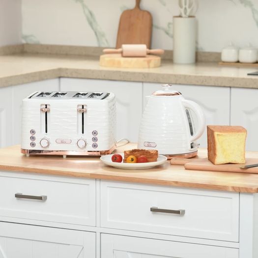 Kettle and Toaster Sets, 3000W 1.7L Rapid Boil Kettle & 4 Slice Toaster with 7 Browning Controls, Defrost, Reheat and Crumb Tray, Otter thermostat, Cream White