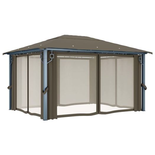 Gazebo with Curtain and String Lights 400x300 cm Taupe Aluminium