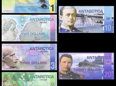 Antarctic Dollar Commemorative Banknote 1,2,3,5,10,20 Dollar plastic money like uk notes with UV Anti-counterfeiting Charitable Collect Gifts