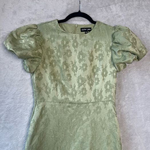 Sister Jane Sage Green Floral Jacquard Midi Dress Sz XS