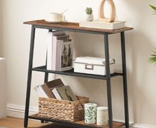 3-Tier Slim Console Table, Narrow Hallway Table with Open Storage Shelves, Narrow Side Table, Behind Sofa Table for Small Space, Entryway, Hallway, Living Room, Rustic Brown