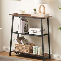 3-Tier Slim Console Table, Narrow Hallway Table with Open Storage Shelves, Narrow Side Table, Behind Sofa Table for Small Space, Entryway, Hallway, Living Room, Rustic Brown