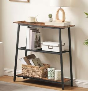 3-Tier Slim Console Table, Narrow Hallway Table with Open Storage Shelves, Narrow Side Table, Behind Sofa Table for Small Space, Entryway, Hallway, Living Room, Rustic Brown