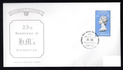 1979 Guernsey 25th Anniversary of Coronation Commemorative Stamp Addressed First Day Cover (FDC)