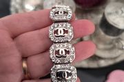 Silver Tone Crystal Bracelet Double C Motif High Quality Heavy Solid 17cm