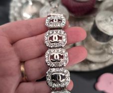Silver Tone Crystal Bracelet Double C Motif High Quality Heavy Solid 17cm
