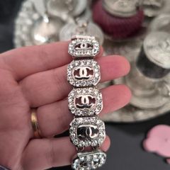 Silver Tone Crystal Bracelet Double C Motif High Quality Heavy Solid 17cm