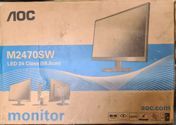 24" AOC M2470SWH Monitor MVA Wide-View Display Panel/ Two HDMI One VGA for parts or repair.  The screen is broken, not switch on
