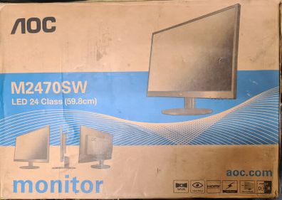 24" AOC M2470SWH Monitor MVA Wide-View Display Panel/ Two HDMI One VGA for parts or repair.  The screen is broken, not switch on