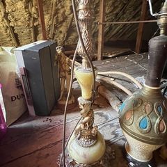 Vintage Hollywood Regency Brass & Alabaster Cherub Floor Lamp