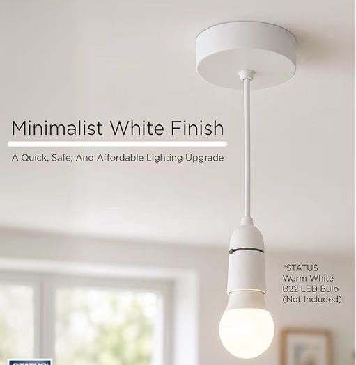 Ceiling Pendant Light Fitting 6 Inch White Bayonet B22 Pendant for Ceiling Pre Wired with Cord Grip Indoor Lighting Fixture