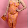 Long orange dress with pink roses Image 6