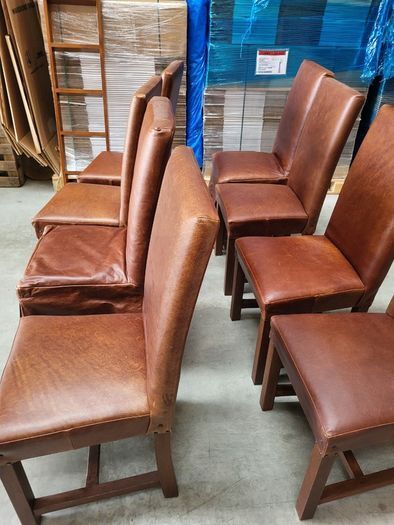 Solid Wooden Table & 8 Real Leather Brown Chairs for Sale