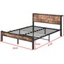 King Size Bed Frame with Storage Wooden Headboard, Metal Bed Image 8