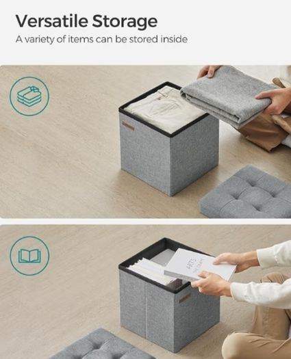 Set of 2, Storage Bench, Footrest, Bed End Stool, for Living Room, Bedroom, 30 x 30 x 30 cm, Light Grey