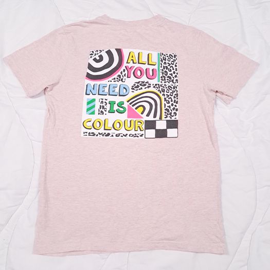 Begley & Bowie Beige Pink Graphic Slogan All You Need Is Colour Rainbow Leopard T Shirt Top Size XS
