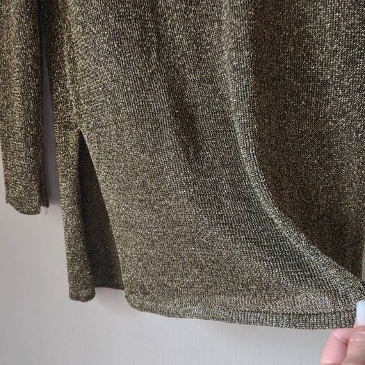 HM Womens Black and Gold Glitter Stretch Mesh long top, size 10