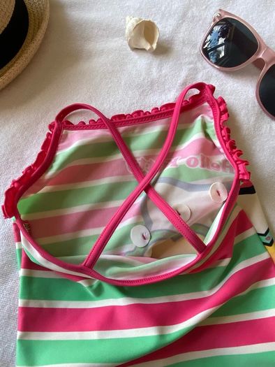 Kids Sanrio Hello Kitty Pink and Green Striped One Piece Swimsuit