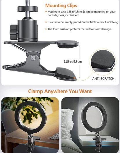 6.3 Inch Video Conference Ring Light with Ultra wide Clip, 360 Degree Rotatable Table Ring Light with Dimmable 3 Modes 10 Brightness Level for Live Streaming Desktop Reading/Makeup/Webcam/YouTube/TiK Tok (FREE POSTAGE)