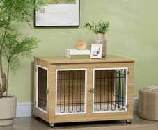 Dog Cage, Washable Cushion, Dog Box, 2 Locks, 90 cm x 58 cm x 65 cm, Natural + Black + White