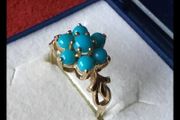 New 9ct Solid Gold Turquoise Cluster Ring