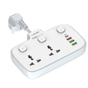 LDNIO SC2413 UK EU US Plug Power Strip With USB Port Extension Power Socket 2500 W 1 PD/QC 3.0 2 AUTO-ID Total 20W