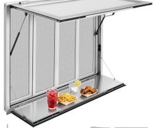 Concession Window Folding Shelf 1220x915mm Aluminum Alloy Service Window, for Food Truck, Up to 85 Degrees, w/ 4 Sliding Screen Windows, Awning Door and Drag Hook, Rainwater Resistant