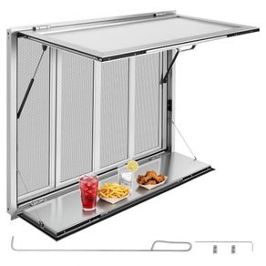 Concession Window Folding Shelf 1220x915mm Aluminum Alloy Service Window, for Food Truck, Up to 85 Degrees, w/ 4 Sliding Screen Windows, Awning Door and Drag Hook, Rainwater Resistant