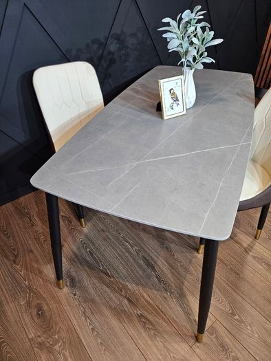 Stone/Ceramics Dining Table with Gold Ends