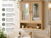 Bathroom Cabinet Mirror Double Door  Oak, Grey, White