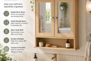 Bathroom Cabinet Mirror Double Door  Oak, Grey, White