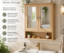 Bathroom Cabinet Mirror Double Door  Oak, Grey, White
