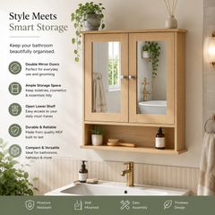 Bathroom Cabinet Mirror Double Door  Oak, Grey, White