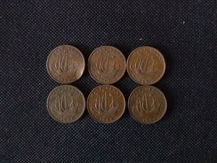 Collection of George VI - Pre-Decimal English Half Penny Coins (6)