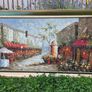 Large Framed Oil Painting Parisian Cafe Street Image 3