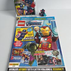 LEGO Avengers Marvel Captain America minifigure with tesseract and shield + Magazine in Italian