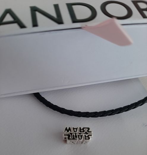 New genuine pandora leather bracelet and star wars charm