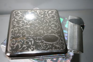 Vintage Cigarette Case and Lighter in a Decorative Box