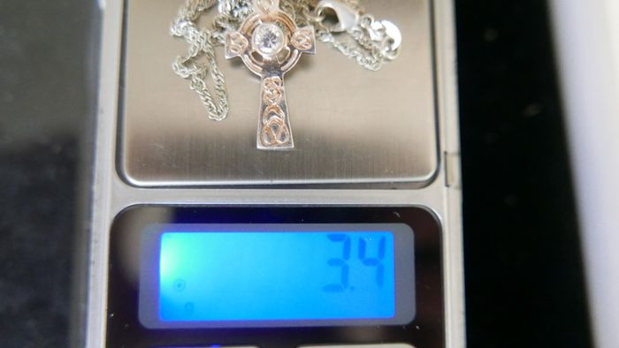 Vintage Sterling Silver 925 Celtic Heart Cross Pendant Necklace 18,2"