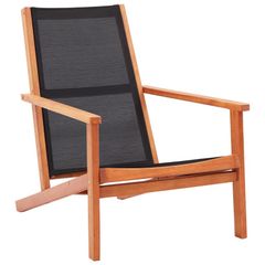 Garden Lounge Chair Black Solid Eucalyptus Wood and Textilene
